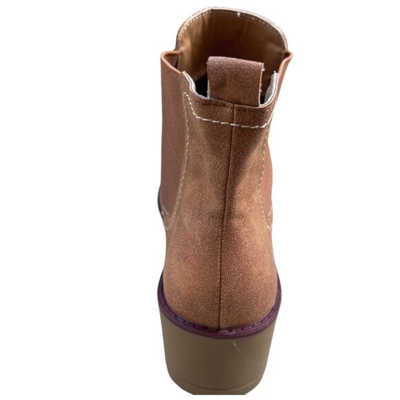Tan Chelsea Ankle Boots Lug Sole Block Heel Neutral Fall Shoes - Picture 8 of 8
